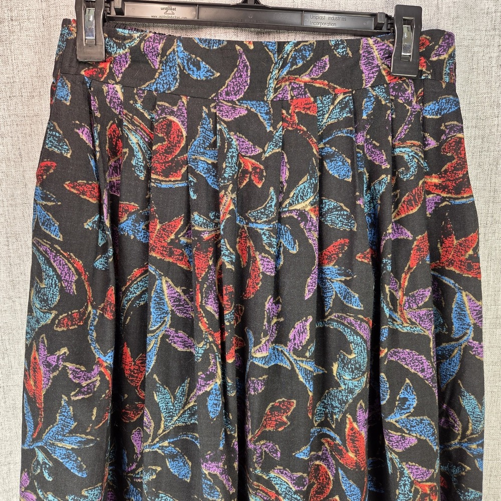 VTG Katie Brooks Sz 14 (*6) Midi Skirt Jewel Tone Abstract Pleated 80's Retro